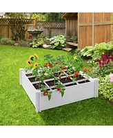 4' x 4' x 12" White Vinyl Raised Garden Bed with Grid, Above Ground Planter Box