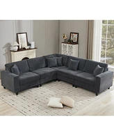 Oversized Modular Sectional Sofa, 5-Seat Corduroy U-Shaped Couch, 11 Cushions