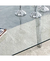 71" Glass Top Dining Table, Silver Metal Legs