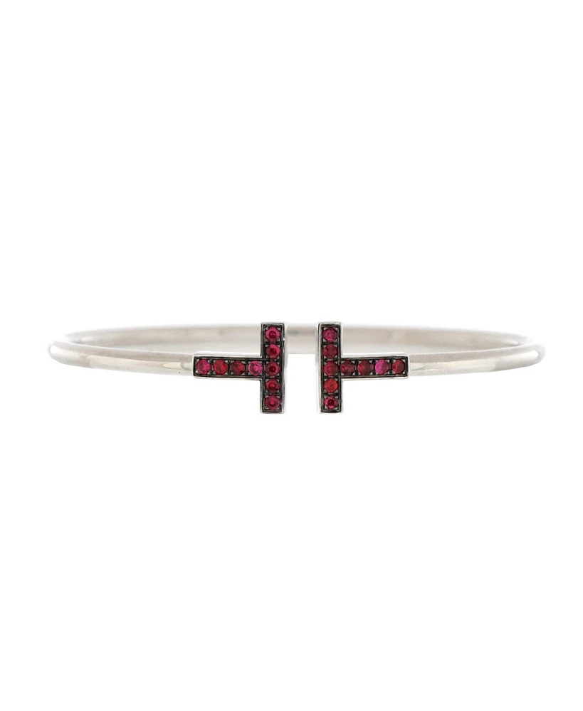Pre-Owned Tiffany & Co. T Wire Bracelet 18K White Gold with Rubies