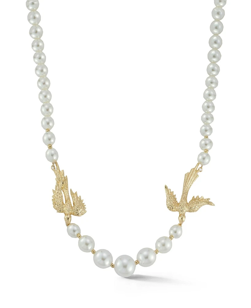 Rachel Zoe Gold Plated Pearl Birds Necklace