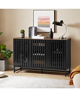 3 Drawer and 4 Shelves Dresser with Slatted Grille Striped Drawer and doors, Modern Style Dresser, High-Quality Mdf and Metal Leg