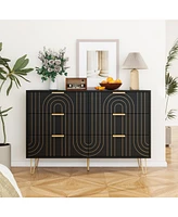 Modern 6 Drawer Dresser, Modern Dresser with Metal Handles, Storage Chest of Drawer, Wide Dresser Drawer Organizers with Carving Design for Bedroom, L