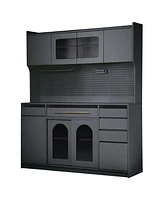 63" Buffet with Hutch, Coffee Bar, Drawers, Shelves, & Power
