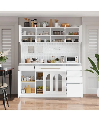 63" Buffet with Hutch, Coffee Bar, Drawers, Shelves, & Power