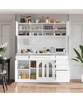 63" Buffet with Hutch, Coffee Bar, Drawers, Shelves, & Power