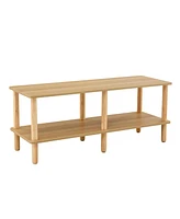 2-Tier Tv Stand with Storage Shelf and Rubberwood Legs