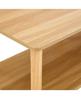 2-Tier Tv Stand with Storage Shelf and Rubberwood Legs