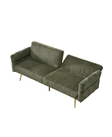 79 inch corduroy sofa bed, foldable double sofa bed with folding armrests, suitable for living rooms and small spaces
