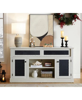 Embossed Tv Stand with Open and Closed Storage, Sliding Door, 58.27"W