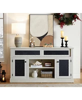 Embossed Tv Stand with Open and Closed Storage, Sliding Door, 58.27"W