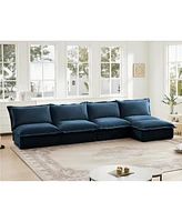 Slipcovered Modular Sectional Sofa with Detachable Ottoman (Blue Chenille)