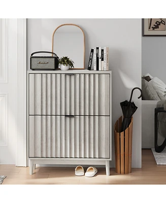 Fluted Shoe Cabinet with Flip Drawers for Entryway