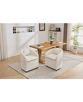 Set of 1 Chenille Fabric Dining Armchair With Back Cushion and Universal Wheels,Beige