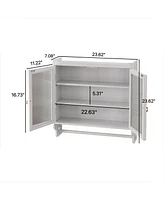 24.8" Glass Door Cabinet with 3-Tier Storage & Towel Rack