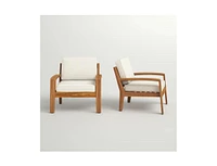 Grenada Club Chairs Acacia Wood and Sunbrella Cushions for Outdoor Comfort