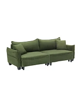 Green Corduroy Sofa Bed with Pillows for Living Room