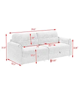 79.50 inches long, Teddy Cotton Linen Sofa Fabric, with metal conical long legs, metal strip matching, stylish and simple-Beige