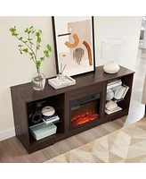 Tv Stand Electric Fireplace Glass Shelves