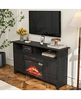 Black Entertainment Center with Infrared Electric Fireplace and Storage
