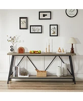 70" Long Sofa Console Table with 2 Shelves for Entryway, Living Room, Rustic Gray