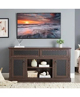 Embossed Tv Stand with Sliding Door, Dark Cherry, 58"W x 15"D x 31.7"H