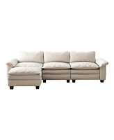 Living Room Furniture Luxury Sectional Sofa Couch with Ottoman Soft Velvet Upholstered Sofa Beige