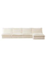 Cream Corduroy Modular Armless Sectional Sofa with Ottoman
