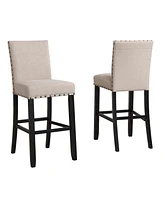 Fabric Bar Stools with Nailhead Trim, Set of 2, Tan