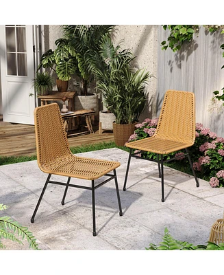 Sturdy Rattan Woven Armchairs: Crate Set of 2 with Iron Legs