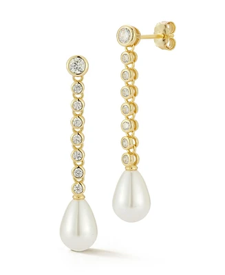 Rachel Zoe 14K Gold Plated Sterling Silver Tennis Pearl Drop Earrings