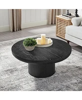 35.98inch Round Coffee Table with Cylindrical Leg,Wood Veneer Tabletop Table,Rounded Sofa Side Table for living Room Office,Black