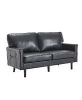 Mid-Century Loveseat with Usb & Removable Cover (Black Pu)