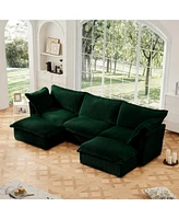 Slipcovered U Shape Sectional Sofa, Deep Seat, Green