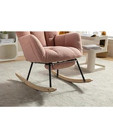 Teddy Fabric Rocking Chair With Adjustable Footrest,Pink