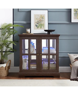Led Display Cabinet with Adjustable Shelves, Lattice Doors
