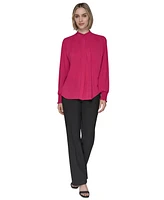 Karl Lagerfeld Paris Women's Mock-Neck Smocked-Cuff Feminine Blouse