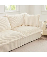 Modern 3-Seater Armless Sofa with Deep Seat in Cream Corduroy
