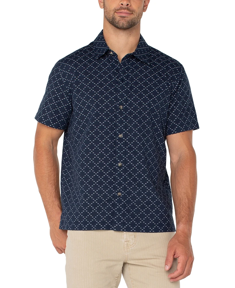 Liverpool Los Angeles Men's Short Sleeve Diamond Dash Print Button-Front Shirt