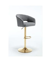 modern velvet bar chair, back hollowed-out with armrest, gold horn cross-legged, height adjustable
