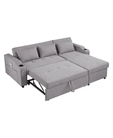 84" Adjustable Sofa Bed with Storage & Usb, Convertible to L-Shape