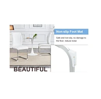 Luxury Simple Arch Chair - Set of 6 White Pu Material High Resilience Dining Chair with Arched Metal Silver Leg
