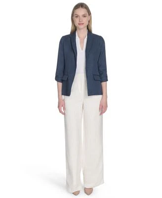 Calvin Klein Womens Faux Denim 3 4 Sleeve Jacket Johnny Collar Sleeveless Sweater Cotton Blend Wide Leg Pants