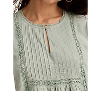 Lucky Brand Women's Cotton Pleated Split-Neck Peasant Top