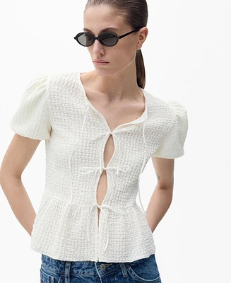 Mango Women's Bow Closure Textured Blouse