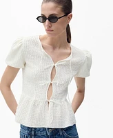 Mango Women's Bow Closure Textured Blouse