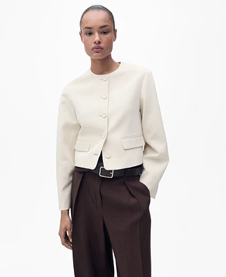 Mango Women's Buttoned Linen-Blend Jacket