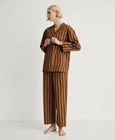 Mango Women's Two-Tone Woven Striped Long Sleeve Sleepshirt