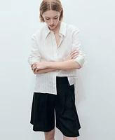 Mango Women's Belt Linen-Blend Bermuda Shorts