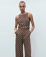 Mango Women's Polka-Dots and Belt Linen Jumpsuit